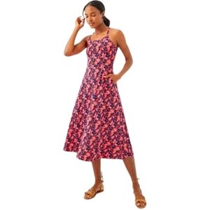 Pact Fit & Flare Midi dress Organic Cotton Pink ditsy floral Sundress with Pocke